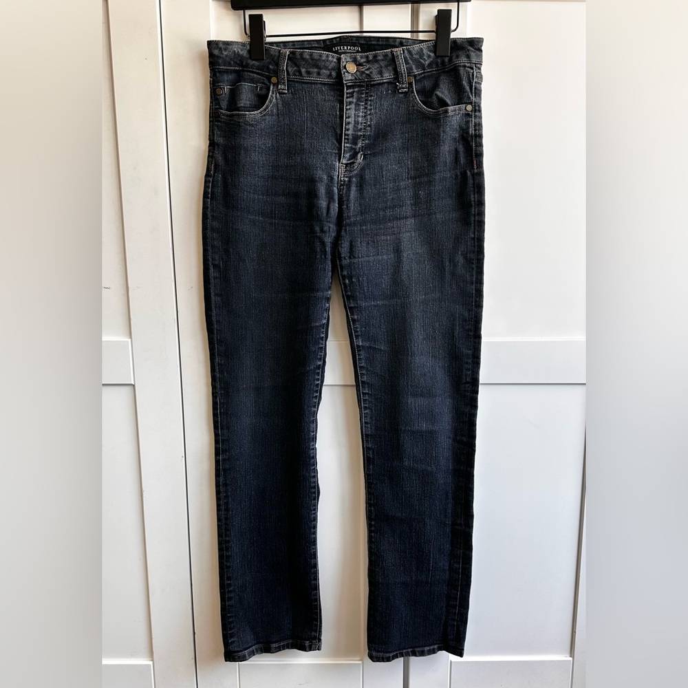 Liverpool Los Angeles Straight Leg Jeans Dark Wash Size 12 Stretch Denim